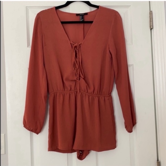 Forever 21 Pants - Forever 21 Long Sleeve Burnt Orange Romper